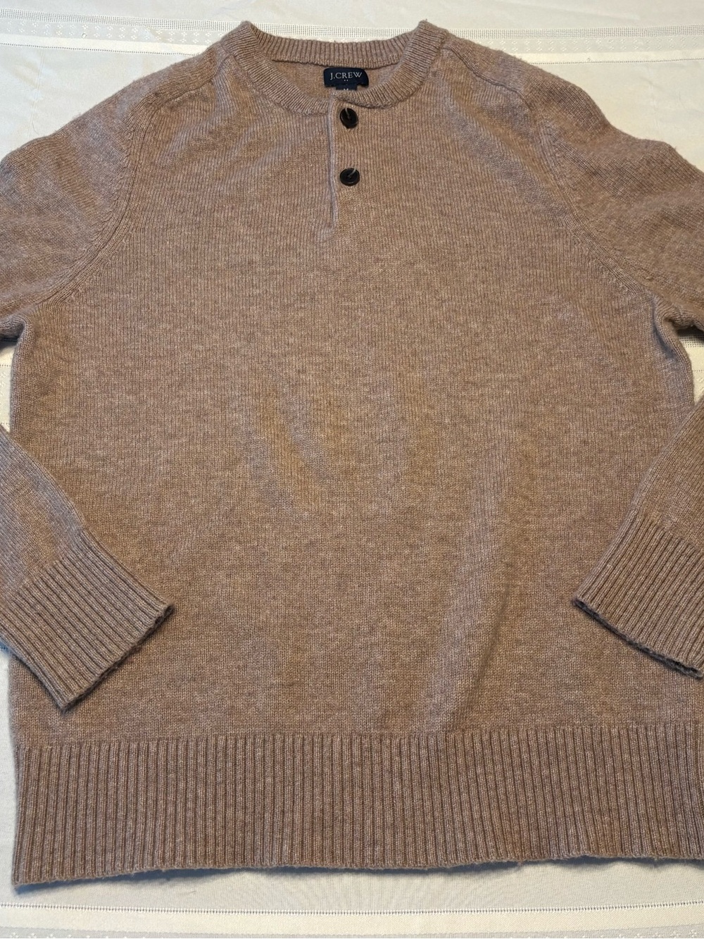 J. Crew Men’s Tan Crewneck Henley Sweater